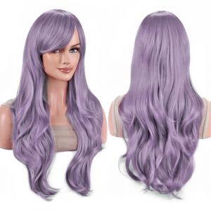 IMISSU 70cm Cheveux Longs Perruques Ondulées Eau Avec Frange Cosplay Perruque Costume (Pourpre) (ManYuHao, neuf)