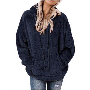 Susenstone Sweat &agrave; Capuche Femme Fluffy Polaire Teddy Bear Sweat Hiver Chaud Doux Fourrure Pull &agrave; Capuche en Peluche Pull Dames Fuzzy Sherpa Polaire Sweats &agrave; Capuche Pardessus avec Poches (⭐⭐⭐⭐⭐Susenstone, neuf)