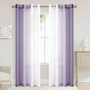 XWZO Rideaux &agrave; &oelig;illets, rideaux transparents en voile d&eacute;grad&eacute;, pour chambre et salon, 245 x 140 cm (hauteur x largeur), couleur lilas (xwzo, neuf)