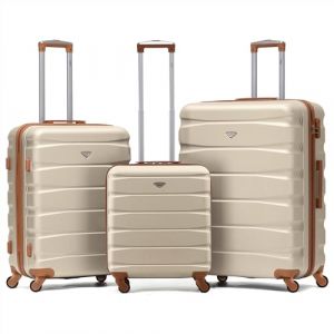 Flight Knight Lot De 3 Moyen Et Grand Valises Rigides Legeres en ABS A 4 Roues Cabine Bagage A Main pour Plus De 60 Compagnies Aeriennes -easyJet, Jet2 Et Taille Max Ryanair (Priority) 55x40x20cm (Prime Brands Group FR, neuf)