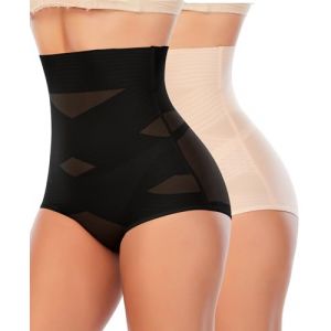 YARRCO Culotte Gainante Femme Ventre Plat Gaine Amincissante Invisible Taille Haute Slips Gainant Culottes Sculptantes Panty Gainant sans Couture Minceur Shapewear Slip Confortable (Noir+Beige,XXL) (YARRCO, neuf)