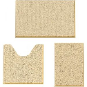 COMPOLICY Ensemble de 3 tapis de bain - Ensemble de tapis de bain doux avec surface antid&eacute;rapante, tapis de bain en chenille absorbants pour salle de bain, toilettes et douche - Lavable en machine (longhuadianzi, neuf)
