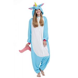 DELEY Animal Adulte Vêtements De Nuit Chaude Onesies Pyjama Licorne-Bleu Unisexe Homewear Grenouillere Pyjama à Capuche Costume XL (DELEY, neuf)