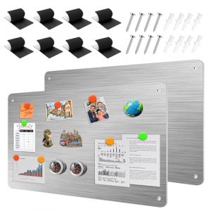 LUPATDY Lot de 2 Tableau Magn&eacute;tique Mural, 43 x 30cm Plaque Aimantee pour Magnets, Metal Tableau D'affichage Magn&eacute;tique Pour Cuisine, Bureau, R&eacute;frig&eacute;rateur - Argent&eacute; (LUPATDY-FR, neuf)