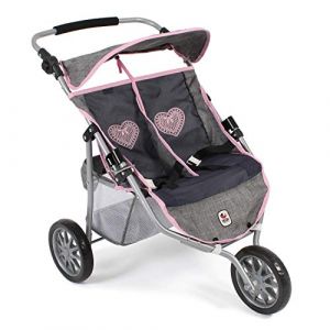 Bayer Chic 2000-Poussette Double pour poupées jusqu'à 50 cm, 697 26, Gris/Bleu Marine, 67 x 51,5 x 71 cm (Toys World France, neuf)