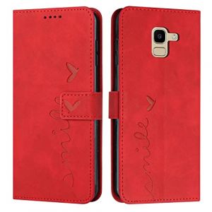 EATCYE Coque pour Samsung Galaxy J6 2018, &Eacute;tui Housse en Cuir PU Premium Samsung Galaxy J6 2018, Magnetique Flip [Pochette de Portefeuille], Etui de Protection pour Samsung Galaxy J6 2018 (#Rouge) (EATCYE EU Direct Store, neuf)