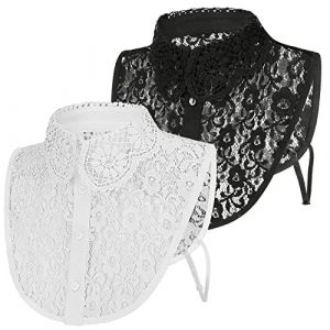 XEPST 2 Pi&egrave;ces Col Chemisier Femme Amovible, Collier Faux Chemisier D&eacute;tachable Demi-Chemise Dickey, Chemisier Blouse Col Femme Dickey Demi Chemise Blouse Blanc et Noir (XEPST, neuf)