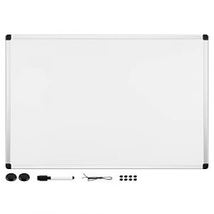 Navaris Tableau blanc magnétique - Tableau mural 60x40cm avec double face magnétique et cadre extra fin 7 mm en aluminium - 1x marqueur 2x aimant (KW-Commerce, neuf)