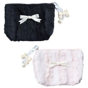 2 Pièces Sac à Monnaie en Toile Petit, sac à nœud en dentelle, Pochette en Toile Sac Rangement, Mignon Petit Bourse avec Fermeture Eclair(rose et noir) (QUQU JIANING, neuf)