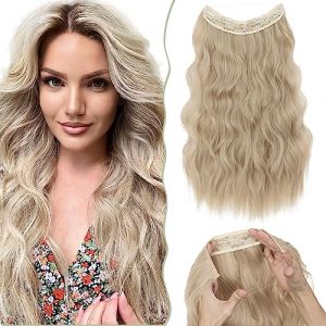 SEGO Extension Cheveux Fil Invisible Réglable 20" Une Pièce Extension A Fil Cheveux Synthétiques Longs Ondulés Avec 4 Clips, Blond Sable & Blond Très Clair (Shiny Collection-88, neuf)