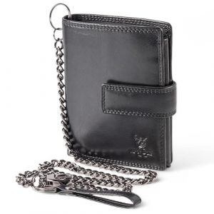 MATADOR Portefeuille de Motard Homme avec chaîne en Cuir véritable Noir Nappa - 10 Porte Carte Crédit - Blocage RFID/NFC – avec Boîte Cadeau - Portefeuille Porte Feuille a chaîne - Portefeuille Biker (MATADOR LEDER "The German Brand", neuf)