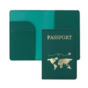 FuninCrea Porte-passeport, housse de passeport en cuir PU, portefeuille de voyage avec plusieurs emplacements, &eacute;tui fin pour passeport portefeuille avec motif dor&eacute; pour passeport, cartes de visite (HHJD Distribution, neuf)