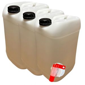 Lot de 3 Bidons Plastique 25 L litres avec Bouchon Hermétique DIN 61 et 1 Robinet Verseur – PEHD Résistant pour Liquides Alimentaires et Chimiques – Réutilisable et Durable - Jerry can Jerrican (Jordan_Jordan, neuf)