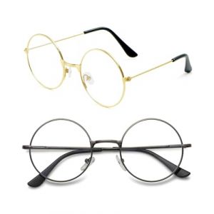 FDCGAS 2 pcs rétro Classique Lunettes,Lunettes Rondes,Lunettes de Parties,Unisexe,Pour Compléter Déguisement Père Noël, Détective,Écolier, Carnaval, Halloween, Cosplay, Fête Costumée (tongshanfenhedianzishangwuyouxiangongsi, neuf)
