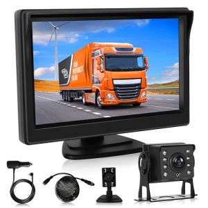 Camera de Recul pour Voiture Kit avec Moniteur LCD 5 Pouces, Caméra de Recul IR Vision de Nuit étanche IP68 Image Flip Aide au Stationnement, pour Camping Car/Camion/RV/Remorques/Agricole/Motorhome (Rimoody Direct, neuf)