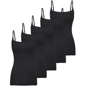 BQTQ 5 Pi&egrave;ces Camisole D&eacute;bardeur Femme Camisole &agrave; Encolure Carr&eacute;e Basique Spaghetti Strap Tops pour Femme, XXL (Noir) (BQTQ EU, neuf)