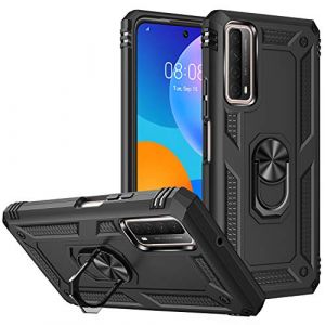 BestST Coque pour Huawei P Smart 2021/Y7a + 9H Verre trempé, étui Protection TPU/PC Souple Durable avec Support de 360° Rotation Anneau Protection Antichoc Armor Box Coque, Noir (BestST, neuf)