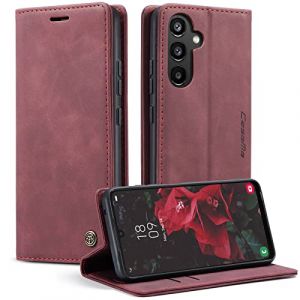 WJXEXRS Coque pour Samsung Galaxy A34 5G, Etui Premium Housse en Cuir Pochette Protection Portefeuille, Rabat Clapet Case, Pliable Support Porte Carte Magn&eacute;tique &Eacute;tui pour Samsung A34 5G - Vin Rouge (WJXEXRS, neuf)
