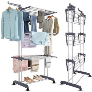 ADOV Etendoir Linge Intérieur et Extérieur, 4 Niveaux Sechoir a Linge Pliable avec Roues et Ailes Réglable, 170cm Grande Capacité Stable Étendoir, Etendoir a Lingé Inoxydable Robuste, Montage Facile (ETHER FR, neuf)