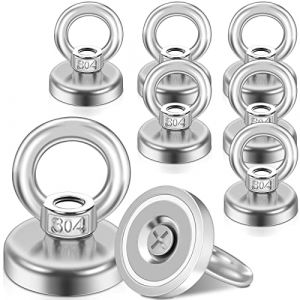 MIN CI 8pcs Aimant de Pêche Aimant Puissant, 36mm Aimant Neodyme 55kg Aimants avec Trou Rond Magnétique Crochet, Aimant Peche pour Garage Casiers Croisière (MIN CI, neuf)
