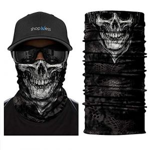ShopINess Cache-Cou Moto Multifonction Tête de Mort – Tour de Cou Sport Homme Femme, Foulard Bandana Masque Crâne pour Moto, Ski, Randonnée, Halloween (ShopINess, neuf)