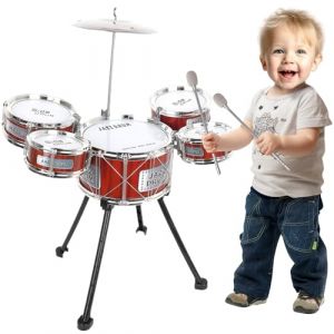 Verdantree Tambours Enfants, Kit de Batterie Enfant 5 Pièces, Jazz Rock Drum Set pour Enfants avec Tabouret Percussion, Rouge, Anniversaire Noël (SANLADTOY, neuf)