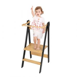 Tour d Observation Enfant, Tour Montessorienne d'apprentissage Pliable Multi-usages Tour d'apprentissage en Bois Naturel de Bouleau, Pliable, Sécurité-88 * 45 * 45 cm-café noir (Hechheu, neuf)