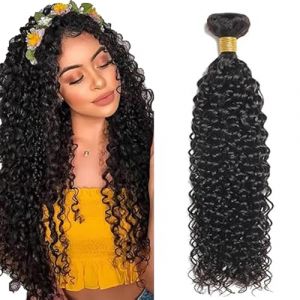 Tuheerst Curly Wave Human Hair Bundles Tissage Bresilien en lot Cheveux Humain Black Human Hair Extensions Tissage Cheveux Naturels Double Weft Remy Hair Single Bundle for Woman 32 Pouce (QC Hair, neuf)