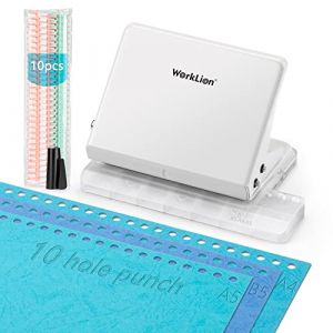 Relieuse pour planificateur : perforatrice WORKLION en métal 10 trous et anneaux multicolores à 30 trous (10 pièces) pour faire 26 trous sur papier B5, 30 trous sur A4, 20 trous sur livre A5. (shengju shop, neuf)