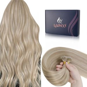 LaaVoo Nano Extension Cheveux Naturel Blonde 55cm 100g 100 Meche Extension Cheveux Naturel Highlight Blonde Cendrée Mixte Blonde Cendrée Extension à Froid Cheveux Humain Lisse #P18/613 (Laavoo, neuf)