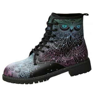 Ulalaza Bottes pour Femmes Bout Rond Talons Bloc Bottines Plateforme Gothique À Lacets Punk Bottes De Combat De Moto en Cuir Imprimé Multicolore Grosses Bottes Courtes (ToBe-One, neuf)