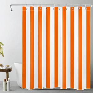 LB Rayures Orange et Blanches Rideaux de Douche 150x180cm Art g&eacute;om&eacute;trique Simple Rideaux de Bain avec Crochets, Minimaliste Court Imperm&eacute;able Polyester Anti Moule Salle de Bain D&eacute;cor (JinShiZhuan, neuf)