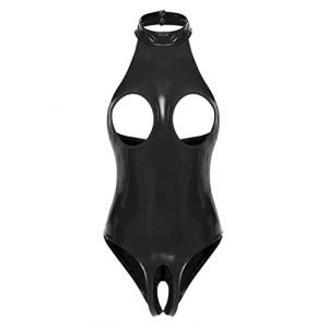 Rswnyirn Lingerie Femme Body Sein Nu String Sexy Ouvert Cuir PU Vêtements de Nuit sans Entrejambe sous-vêtement Nuisette Babydoll Sleepwear Noir XL (Rswnyirn, neuf)