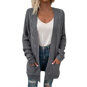 Cardigan Femme Long Gilet Mariage Femme Manches Longues Sport Cardigan Dentelle Haut Sexy Grosse Maille Top Oversize Hiver Court Blouses Vêtements 2#Gris S (SHONTON, neuf)