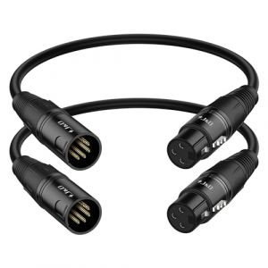 J&D C&acirc;ble Audio DMX XLR, XLR 3 Broches Femelle vers 5 Broches M&acirc;le C&acirc;ble Audio pour Revirement d&rsquo;&Eacute;clairage de Sc&egrave;ne DMX du Microphone, 2 Pi&egrave;ces, 30 cm (J&D Tech FR, neuf)