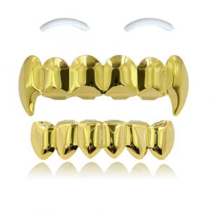 SSyang Grills Dentaires, Hip Hop Teeth Grills Faux Punk Hip Hop Dents Haut en Bas Diamant Strass Dents Grillz Halloween Festival de Musique Party Hip Hop Rapper Costume Accessoire Décoration Crocs(Or) (luou, neuf)