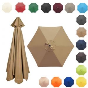 350CM/8 Baleines Auvent De Remplacement Pour Parasol De Jardin, Toile De Parasol Déporté, Housse De Rechange Pour Parasol D'extérieur, Polyester Anti UV 50+(Khaki,8 RIBS/350CM(11.5FT)) (杜威威贸易, neuf)