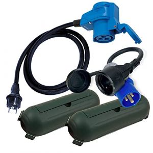 IntuiFlex Adaptateur CEE Kit 1,5/0,3m - Fiche coudée avec Prise Schuko - Câble Boîte de Protection - pour Camping, Bateau, Camping-Car, Caravane - Adaptateur Prise Camping H07RN-F 3x2,5 mm² 230V 16A (IntuiFlex fourniture, neuf)