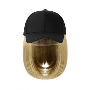 Bonnet de perruque Synth&eacute;tique R&eacute;glable Noir Chapeau Perruques Court Bob Droite Casquette De Baseball Perruque Connexion Extensions De Cheveux for Les Femmes Chapeau de perruque(4) (haikouhua, neuf)