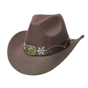 G&eacute;n&eacute;rique Chapeau Cowboy Denim et Cuir pour Femmes et Hommes Style Occidental R&eacute;tro avec Boucle de Ceinture Large Bord pour Ranch, F&ecirc;tes et Tenue Western (TunErKeji, neuf)