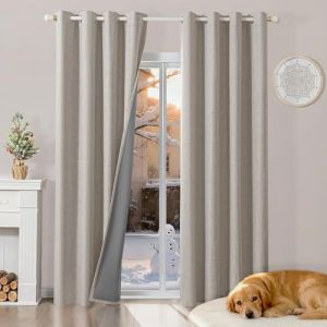Runy&eacute;la 100% Rideau Occultant Thermique Isolant Anti Froid 120x230, Lot de 2 Lin Rideaux Fen&ecirc;tre Opaques &agrave; Oeillets Gris Blanc Anti Chaleur UV Bruit, Int&eacute;rieurs Decoration Dressing Salon Chambre (Runi-EU, neuf)
