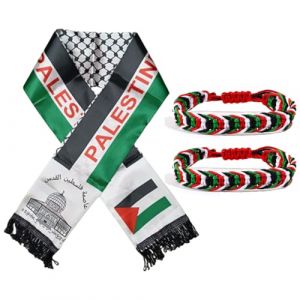 &Eacute;charpe Drapeau Palestine + 2 Pi&egrave;ces bracelet palestine, Foulard Palestinien Satin Double Face, pour Hommes et Femmes, Cadeau de Mariage ou Vacances (ANETTEE GLOBALISS, neuf)