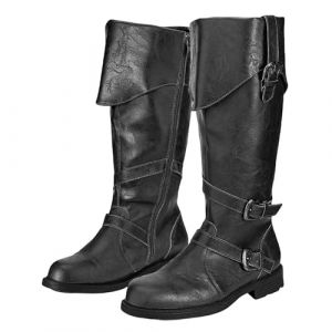 G&eacute;n&eacute;rique Chaussures M&eacute;di&eacute;vales Renaissance Bottes De Chevalier Gothique en Cuir PU Viking Bottes De Pirate R&eacute;tro &agrave; Fond Plat pour Cosplay Adulte Bottes Hautes &agrave; Talons Bas pour Hommes Vetement (Zonvy, neuf)