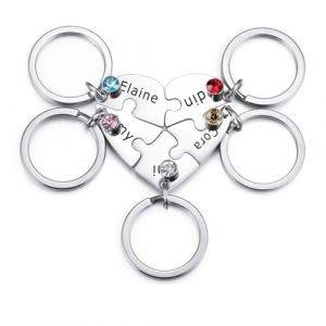 INBLUE Personnalis&eacute; 2-5 Noms Coeur Puzzle Pi&egrave;ce En Acier Inoxydable Porte-cl&eacute;s Ensemble Nom Personnalis&eacute; Porte-cl&eacute;s Cadeaux pour Les Femmes (Argent - 5 pi&egrave;ces & Pierres de Naissance) (INBLUE Jewellery, neuf)