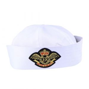 GALPADA Chapeau de Marin Blanc &agrave; Revers 58 CM Accessoire de Costume Adulte &Eacute;cusson Aigle Brod&eacute; Casquette de Marin pour Spectacle Cosplay et F&ecirc;tes (Hargrove Hare, neuf)