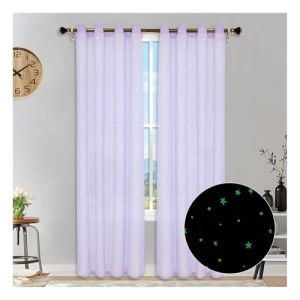 HonunGron Lot de 2 Étoiles Rideau Fluorescents Semi-Transparents, Rideaux Occultants à Oeillets, Les Étoiles Rideaux en Tulle pour Décoration Chambre d'enfant (Violet,2X H 213 X B 132cm) (HonunGron, neuf)