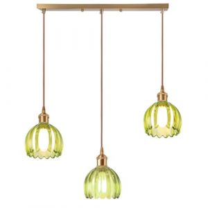 DLGLOLIN 3 Lampes Suspension en Verre Verte Fleur Vintage Laiton Dor&eacute; Lustre Salon Moderne &Eacute;clairage de Plafond Art D&eacute;co Int&eacute;rieure Suspendues Pour Salle &agrave; Manger Chambre Cuisine (DLGLOLIN, neuf)