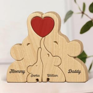 Drawelry Personnalis&eacute; &Eacute;l&eacute;phant Puzzle en Bois avec 2 &agrave; 9 Noms de Famille Elephant Wood Puzzle Sculpture Animale Statue Maison D&eacute;coration pour Mama Papa Enfants B&eacute;b&eacute; Anniversaire No&euml;l Cadeaux (E5) (Dr-Jewelry, neuf)