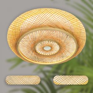 Luminaire Plafonnier R&eacute;tro Boho Abat-jour En Rotin Naturel Lampe Suspendue E27 Suspension Luminaire Suspendu Avec Abat-Jour En Osier Pour Cuisine Salon Caf&eacute; Main En Bambou Naturel Lustre ( Taille : 50 (DHGIE, neuf)