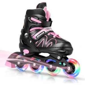 ERNAN Patins à Roues alignées, réglables et Lumineux pour Enfants, garçons et Filles, Patins à roulettes pour Enfants, Jeunes, débutants (Pink, S) (ERNAN STORE, neuf)